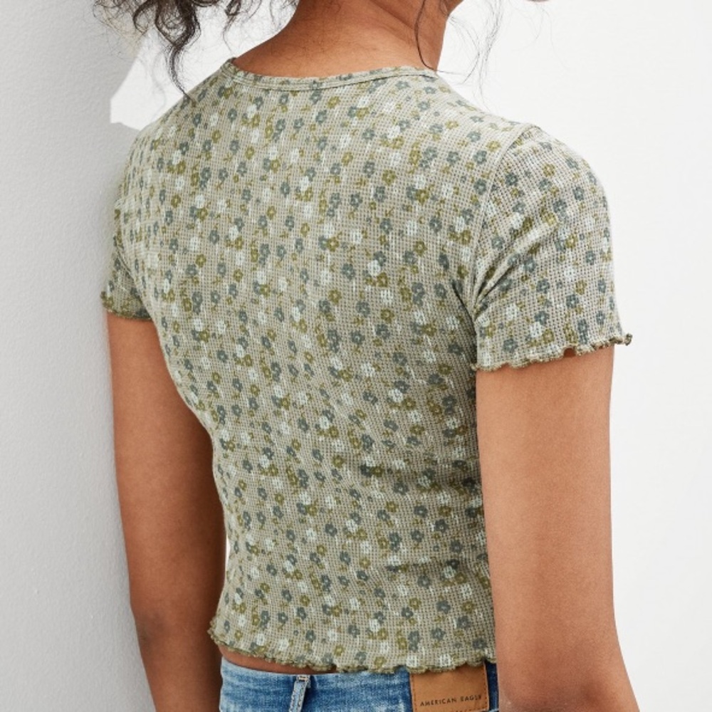American Eagle Floral Waffle Baby Tee in Olive - Picture 2 of 6
